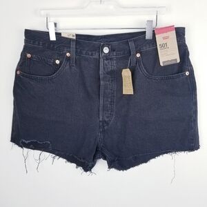 Levi's 501 Distressed Black Button Fly Denim Jean Shorts NWT size 33